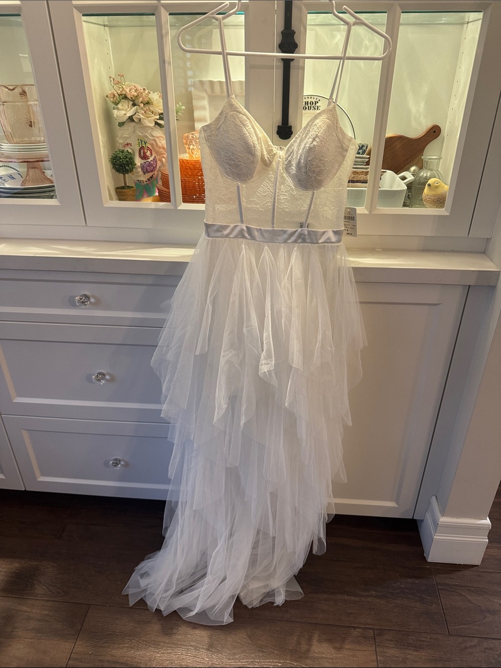 Windsor White Lace Bodice High-Low Tulle Gown
